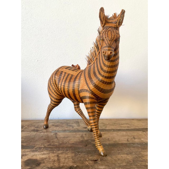 Hollywood Regency Vintage Shanghai Weave Zebra Basket For Sale - Image 3 of 12