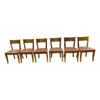 Set 6 Dining Chairs English Country Farmhouse Bausman Honey Oak Rush Seats For Sale