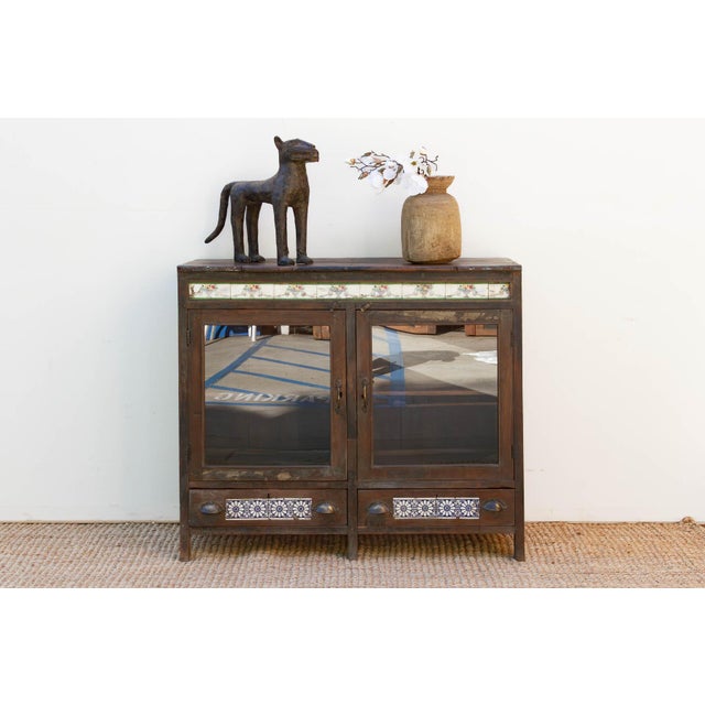 Antique Goa Colonial Tile & Glass Cabinet For Sale - Image 9 of 9
