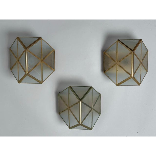 Gold and Satin Glass Geometic Wall Sconces by Wilhelm Vest Wahl, 1970s, Set of 3 For Sale - Image 12 of 16