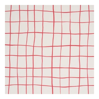Sample - Schumacher X Miles Redd Painterly Windowpane Fabric in Red For Sale
