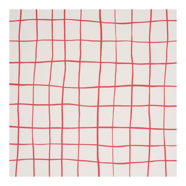 Sample - Schumacher X Miles Redd Painterly Windowpane Fabric in Red For Sale