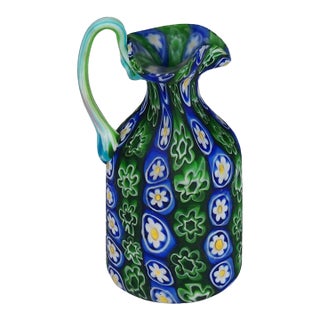 Antique Millefiori Jug in Blue and Green, Fratelli Toso Murano Ca. 1920s For Sale
