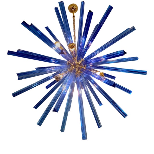 Trihedral Murano Glass Blue Ceiling Lamp For Sale