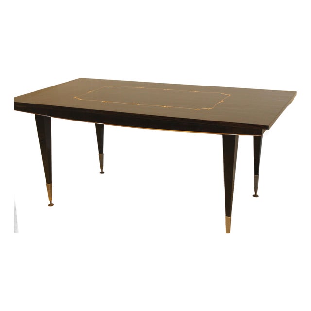 1960's French Art Deco Style Exotic Macassar Ebony Dining Table Exotic Inlay For Sale