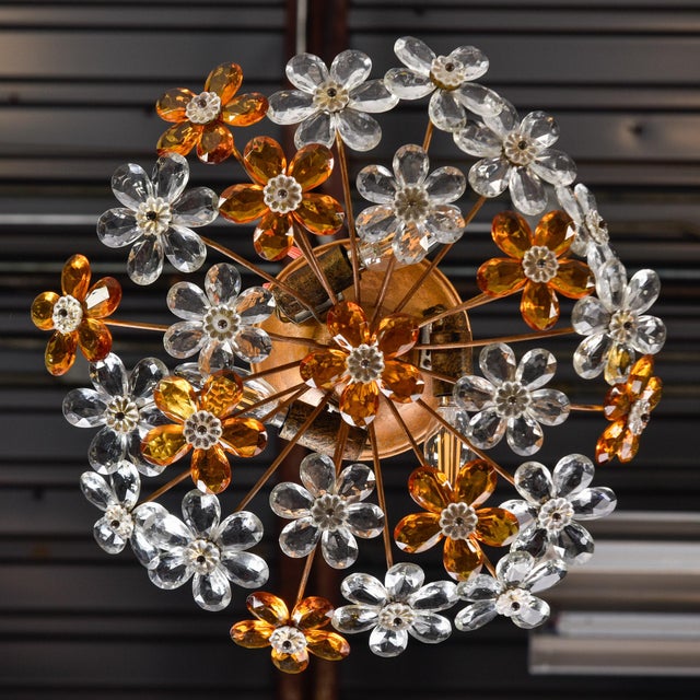 Mid Century Maison Bagues Style Crystal Flower Flush Mount Fixture For Sale - Image 11 of 12