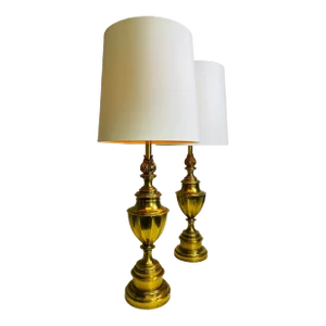 Classical Mid Century Vintage Solid Brass Stiffle Lamps/A Pair.