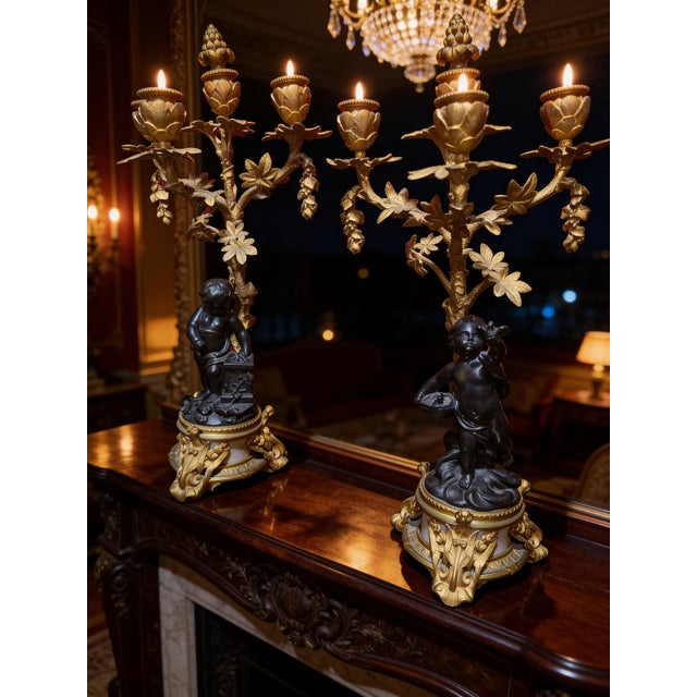 Antique French Denière Bronze & Marble Clock Garniture Set - Cherubs, 3-Piece, 19th Century For Sale - Image 14 of 18