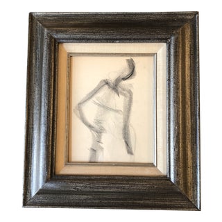 Original Vintage Charcoal Abstract Figure Study Drawing Vintage Frame 1950’d For Sale