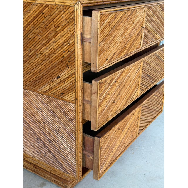 Brown Vintage Floating Pencil Rattan Three-Drawer Chest or Dresser For Sale - Image 8 of 12