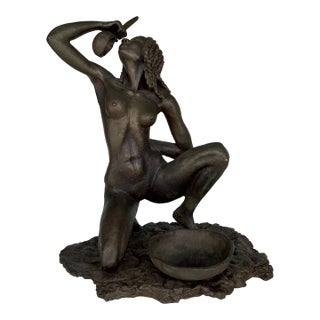 Signed Issa K. Diop 1977 Nude African Woman Bronze Sculpture For Sale