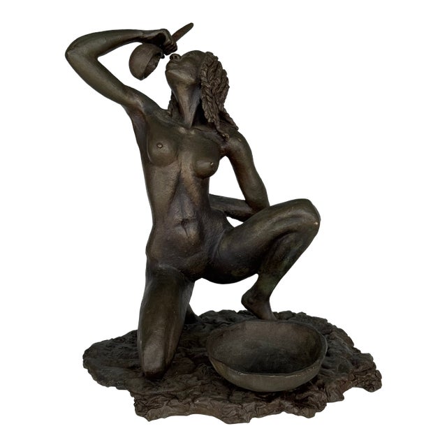 Signed Issa K. Diop 1977 Nude African Woman Bronze Sculpture For Sale