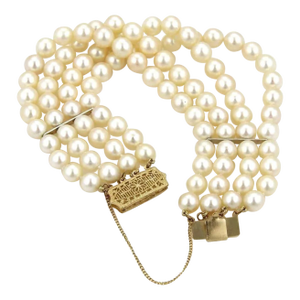 Multi-Strand 7mm Pearl 14k Yellow Gold Bracelet