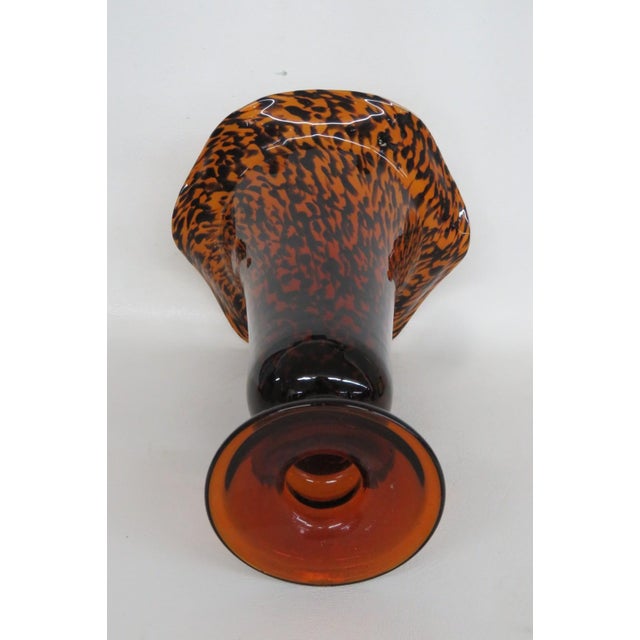 Glass Art Glass Vase Italian Style Tortoiseshell Leopard Print With Ruffled Edge 4881b For Sale - Image 7 of 12