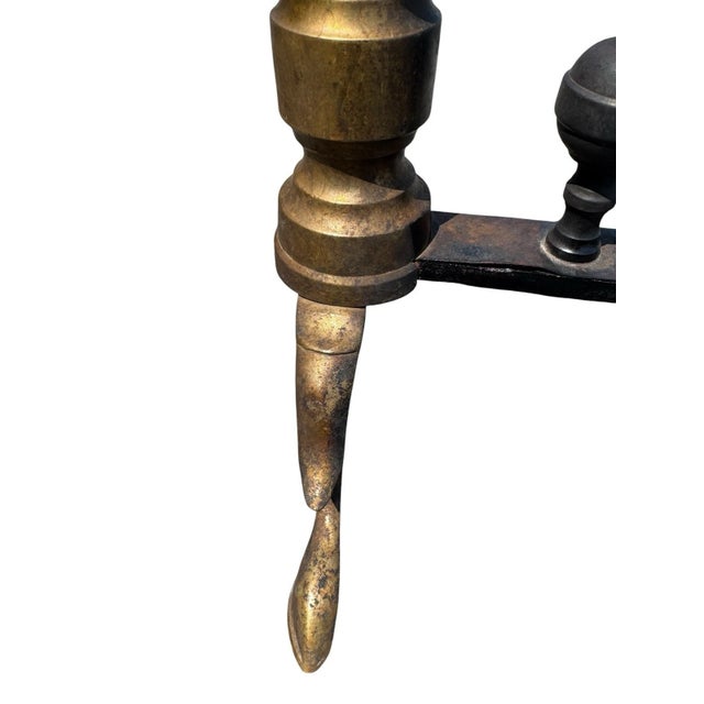 Antique Brass Ball Finial Fireplace Andirons Fire Dogs Pair Early 1900s For Sale - Image 15 of 18