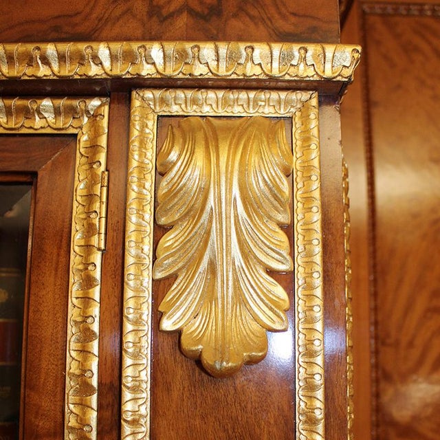 Wood Large Walnut and Gilded Wood Bookcase, Italy, 1980s For Sale - Image 7 of 8