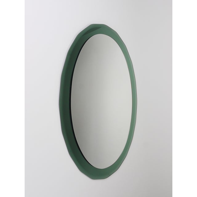 Mid-Century Oval Green and Grey Scalloped Wall Mirror from Cristal Arte, Italy, 1960s For Sale - Image 9 of 15