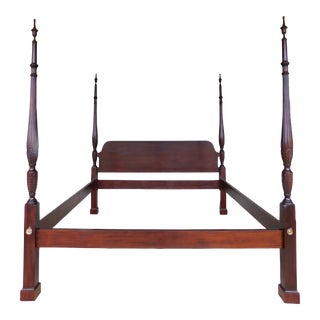 Mahogany Chippendale Style King Size Rice Carved Poster Bed For Sale