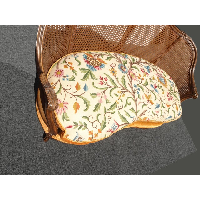 Antique French Louis XV Style Cane Settee Loveseat W Down & Orange Floral Fabric For Sale - Image 10 of 17