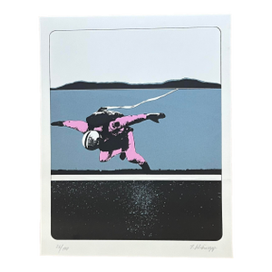 Signed 1970’s German Silkscreen of a Skydiver or Parachutist