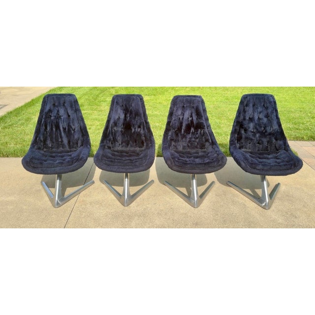 Blue 1960s Vladimir Kagan Sculpta Swivel Unicorn Chairs by Chromcraft Star Trek - Set of 4 For Sale - Image 8 of 12
