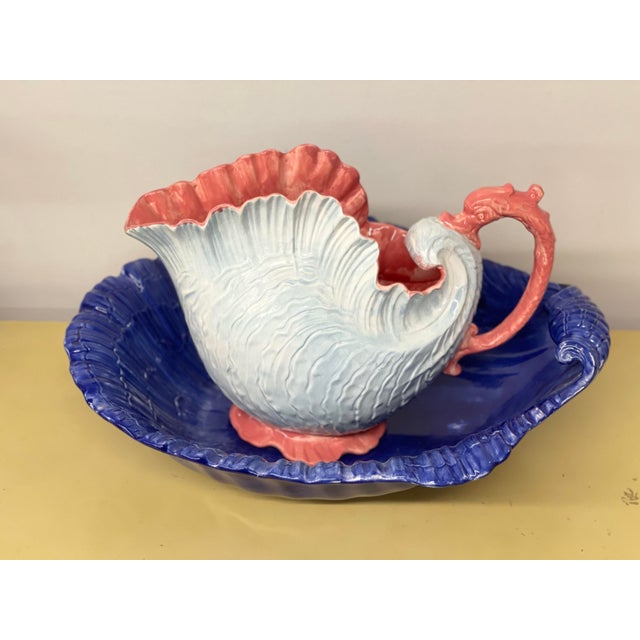 Stunning Vintage Ceramic Victorian Iron Stone Seashell Wash Basin & Pitcher. Hand Crafted & Hand Painted. Gorgeous piece...