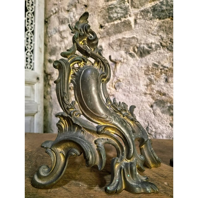 Gold Antique French Bronze Andirons, 1900, Set of 2 For Sale - Image 8 of 16