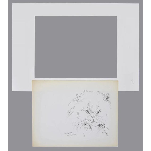 The Cat is an original drawing in pen on ivory-colored paper, realized by Marie Paulette Lagosse (1921-1996). Hand-signed...