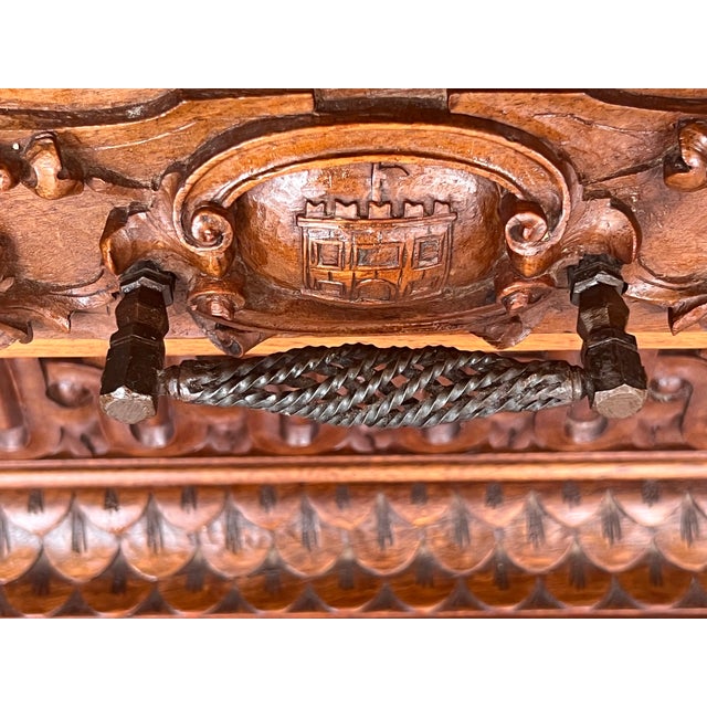 Italian Hand Carved Walnut Monumental Nightstands 19th Century With Drawer For Sale - Image 9 of 13