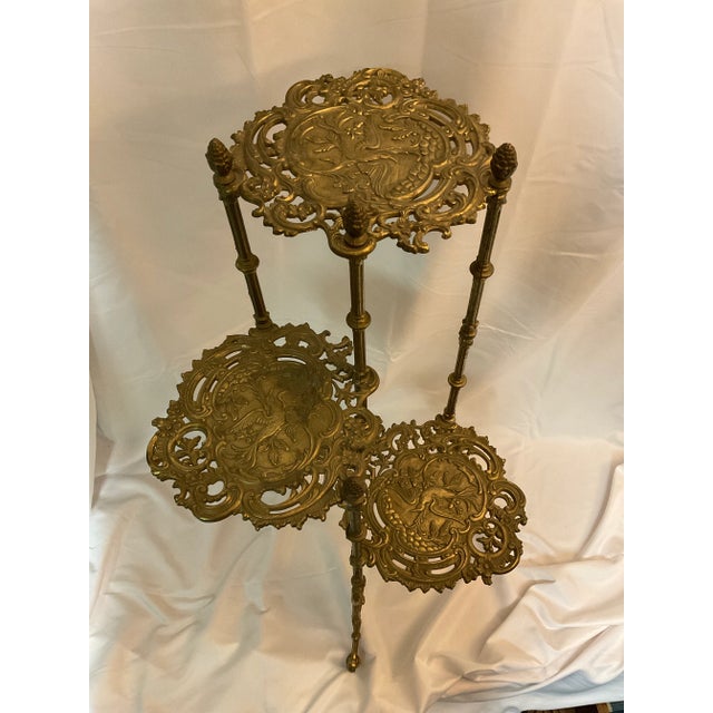 Early 20th Century Brass Three Tier Side Table With Bird Design For Sale In Dallas - Image 6 of 6