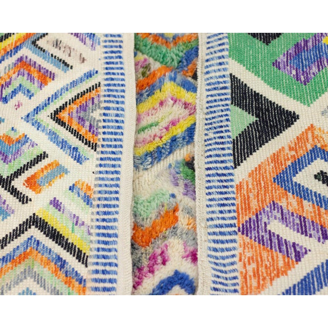 Contemporary Vibrant Multicolor Hand-Knotted Wool Runner | 13'0" X 2'10" | One of a Kind For Sale - Image 3 of 9