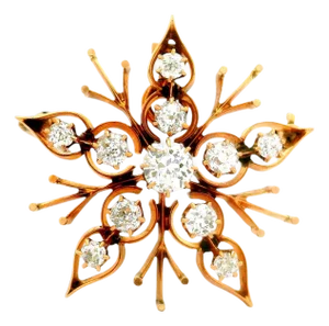 Victorian Diamond 14k Yellow Gold Snowflake Pendant Brooch