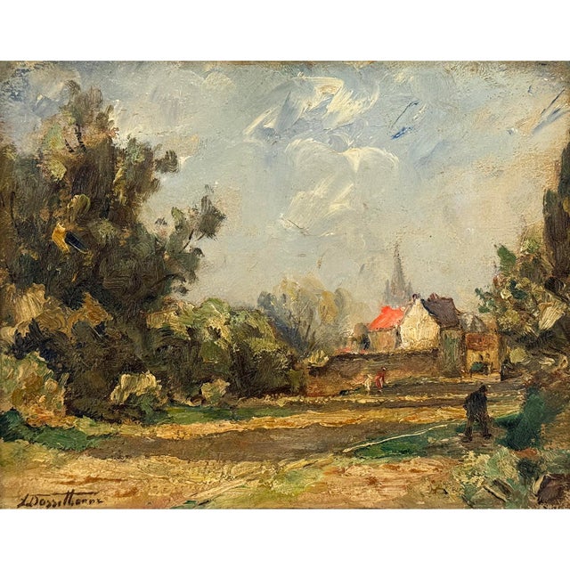 Beaux-Arts Framed Oil Painting on Panel by Lucien Dasselborne (1873–1962) 'Country Road to a Farmstead' For Sale - Image 3 of 17