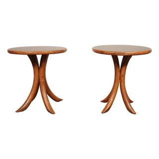 Vintage Pair Bent Rattan Occasional Side Table Boho Bohemian Tiki Eclectic 60's 70's Ficks Reed Style For Sale