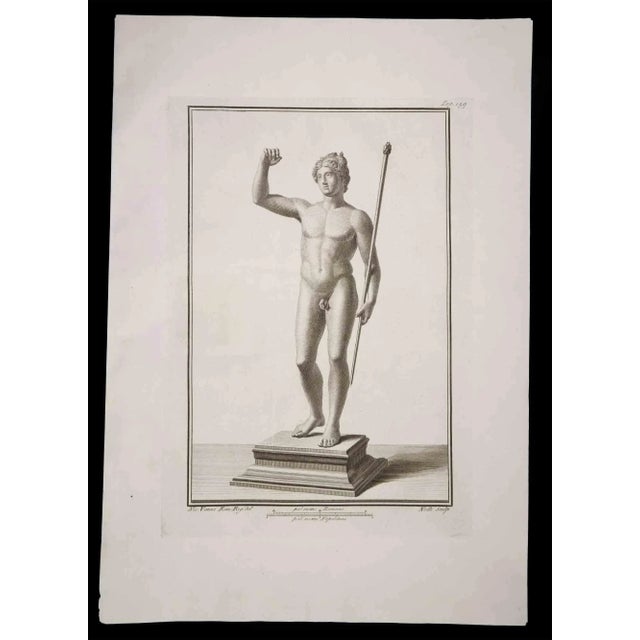 Ancient Roman Statue with the stick, from the series "Antiquities of Herculaneum", is an original etching on paper...