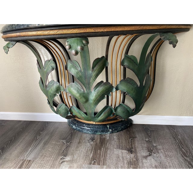 Exquisite and stunning wrought iron and marble console table, all hand made. Theme is art deco and in the style of French...