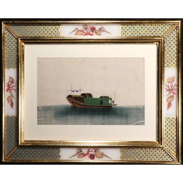 Paint China Trade Watercolor Paintings of Chinese Sampans and Junks- a Set of Twelve For Sale - Image 7 of 11