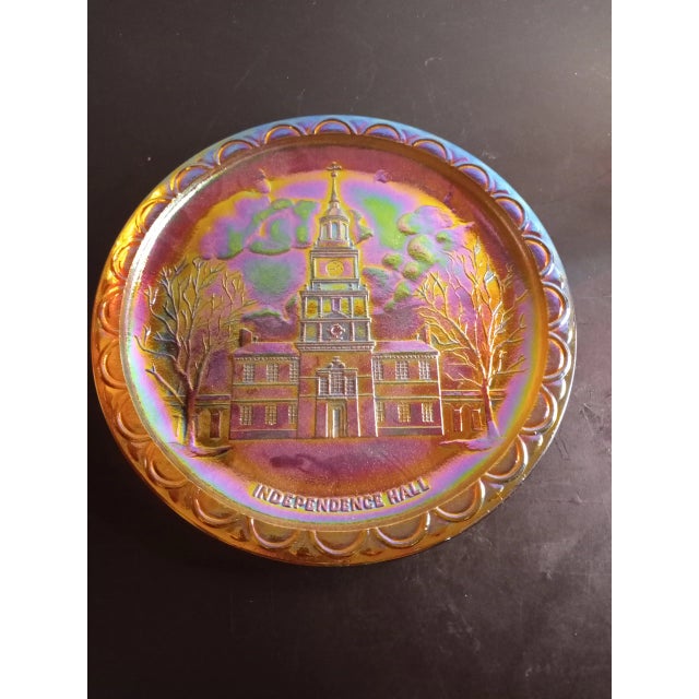 Marigold Carnival Glass Independence Hall Decorative Plate For Sale In Dallas - Image 6 of 7
