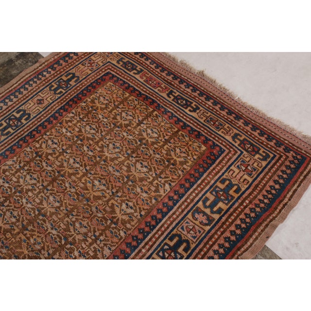 1910s Hand-Knotted Antique Hamadan Rug in Beige Brown All Over Geometric Pattern For Sale - Image 5 of 6