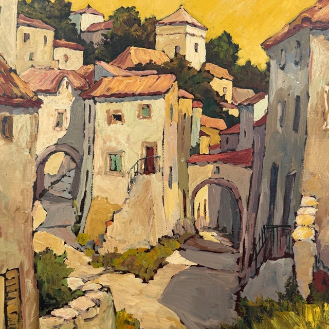 Large Vintage Original Oil Painting Spanish Village Mediterranean Scene For Sale In Tampa - Image 6 of 11