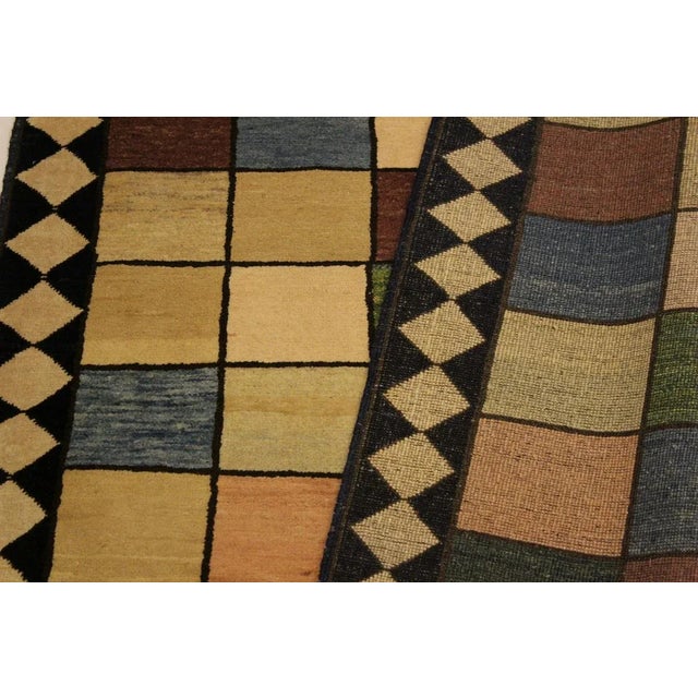 Textile 1990s Boho Chic Gabbeh Blue/Tan Wool Area Rug -4'0 X 5'4 For Sale - Image 7 of 8