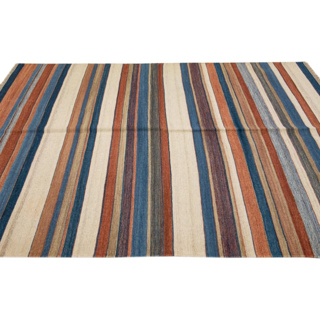 2020s 2020s Modern Kilim Handmade Multicolor Geometric Wool Rug For Sale - Image 5 of 7