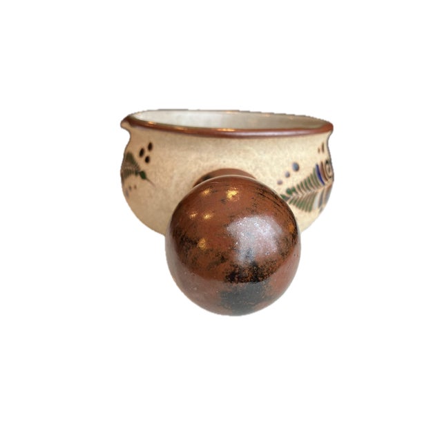 Vintage Mexican Tonala Folk Art Hand Painted Stoneware Ladle Pot For Sale In Milwaukee - Image 6 of 11