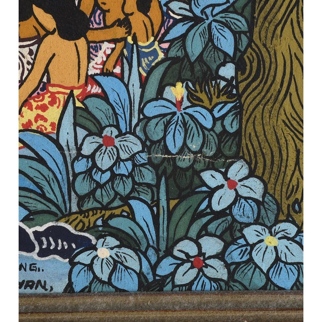 Large Vintage Oil Painting Balinese Scene Colorful Framed For Sale - Image 11 of 13