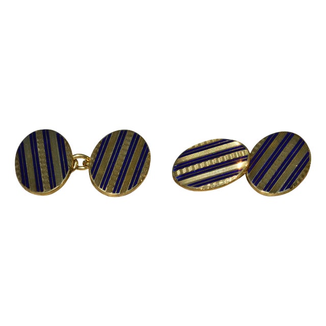The Deakin: Deakin and Francis Signed Enamel Cufflinks in Yellow Gold, 2 Pieces For Sale