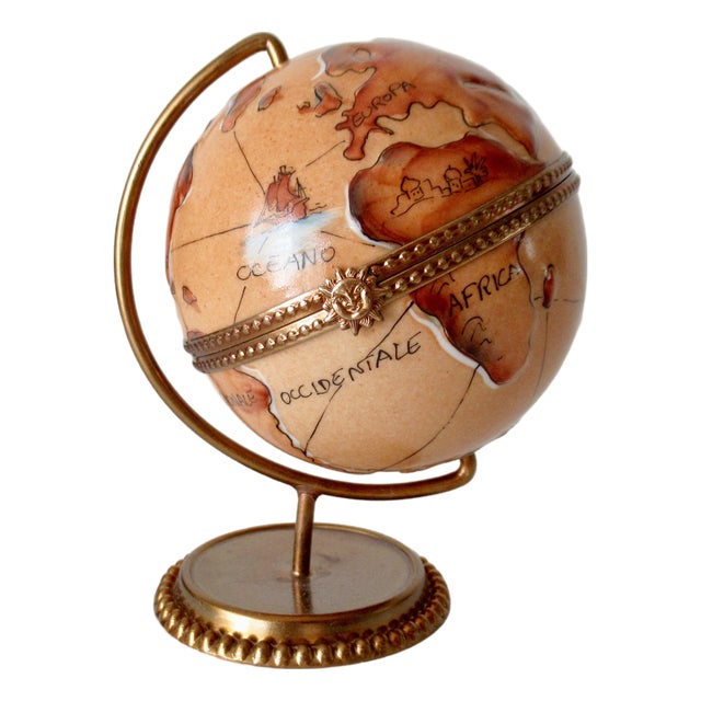 C .1987 Rochard Limoges, France Hand-Painted "Globe," Trinket Box on Removable Stand For Sale