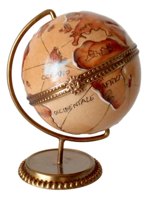 C .1987 Rochard Limoges, France Hand-Painted "Globe," Trinket Box on Removable Stand