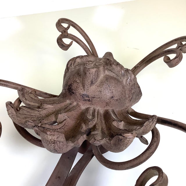 1980s Large Vintage Wrought Iron Wall Sconce Double Candle Holder 12”w X 14”h Brutalist Style For Sale - Image 5 of 10