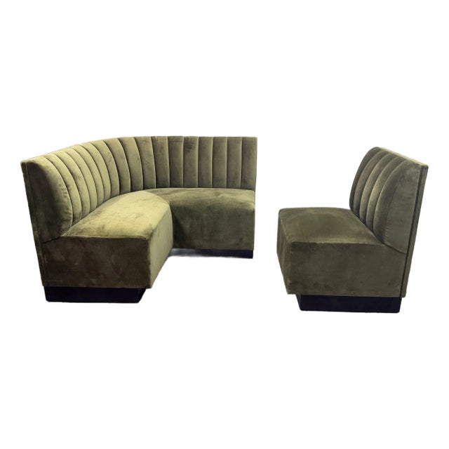 Design Plus Gallery presents a Banquet Seating Set of Two with a Curved Sofa + Armless Chair Custom Created by Village...