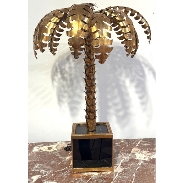 Late 20th Century Pair of Maison Jansen Style Gilt Metal Palm Tree Table Lamps For Sale - Image 11 of 15